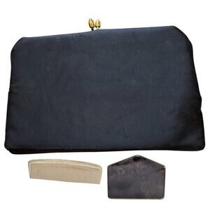 Bobbie Jerome Black Handbag Purse Clutch Bag Gold Clasp Original Mirror Comb